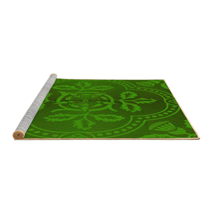 Sideview of Machine Washable Transitional Deep Emerald Green Rug, wshpat3526yw