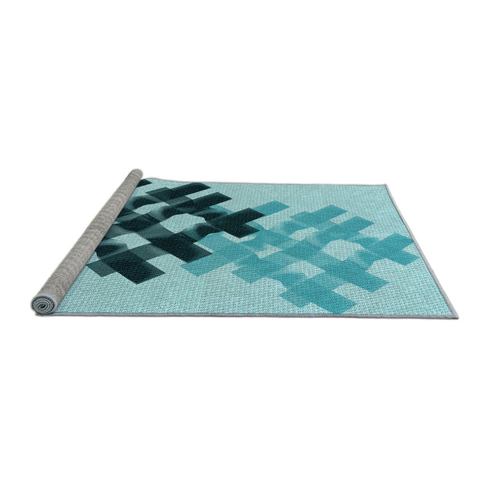 Sideview of Machine Washable Transitional Deep-Sea Green Rug, wshpat3541lblu