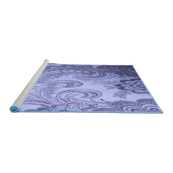 Sideview of Machine Washable Transitional Slate Blue Rug, wshpat3556blu