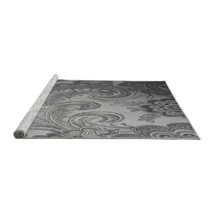 Sideview of Machine Washable Transitional Grey Gray Rug, wshpat3556gry