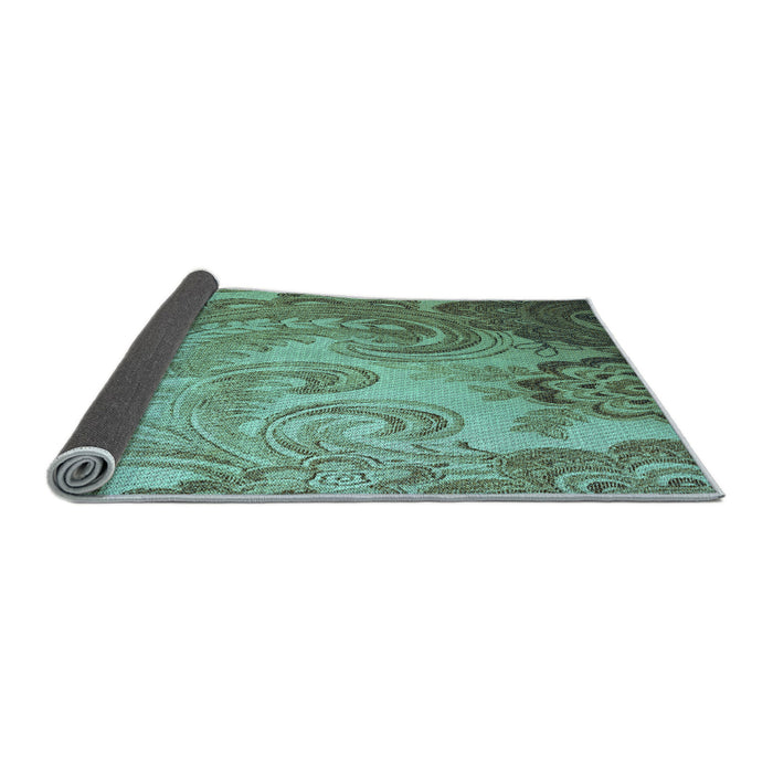 Thickness of Patterned Medium Turquoise Green Rug, pat3556lblu