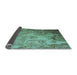 Thickness of Patterned Medium Turquoise Green Rug, pat3556lblu