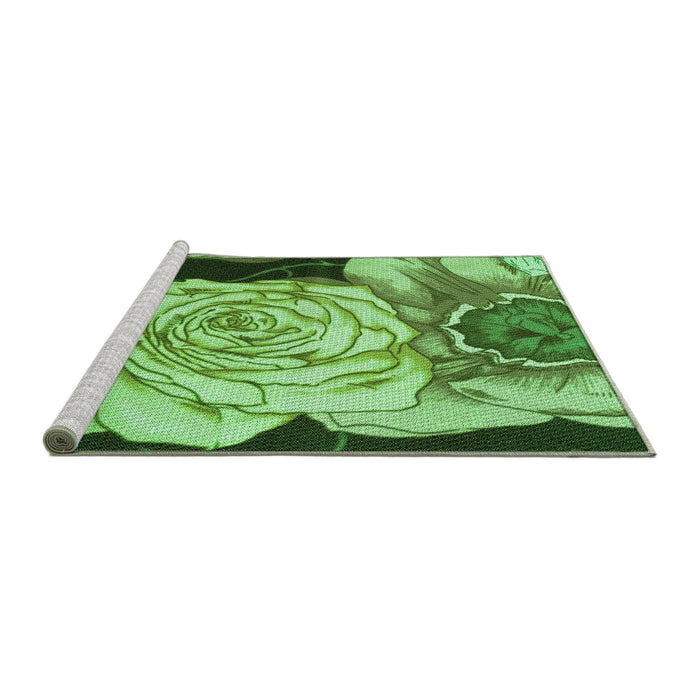 Sideview of Machine Washable Transitional Emerald Green Rug, wshpat3557grn
