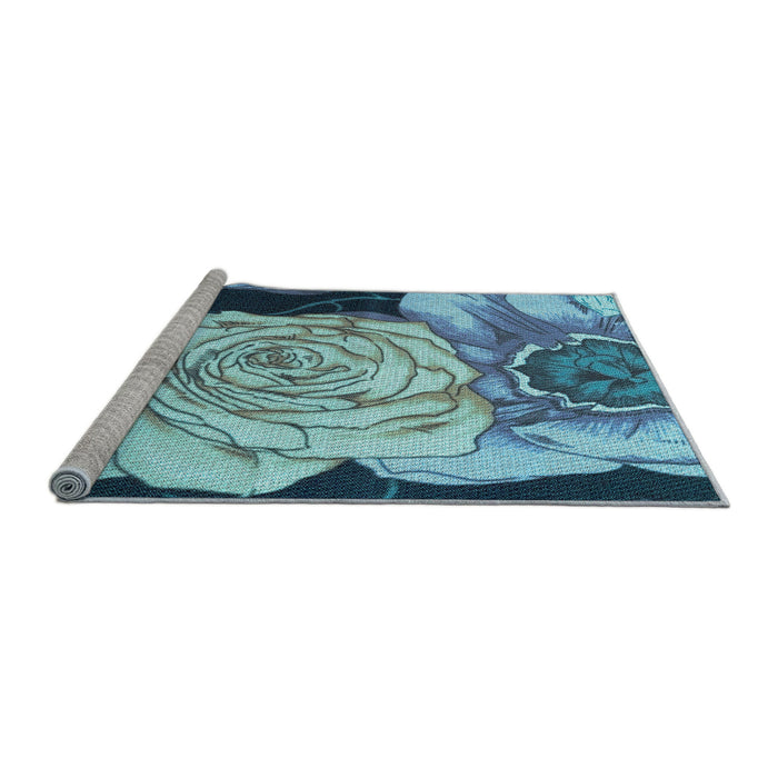 Sideview of Machine Washable Transitional Blue Rug, wshpat3557lblu