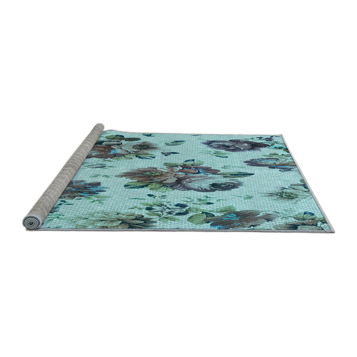 Sideview of Machine Washable Transitional Deep-Sea Green Rug, wshpat3558lblu