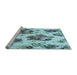 Sideview of Machine Washable Transitional Deep-Sea Green Rug, wshpat3558lblu