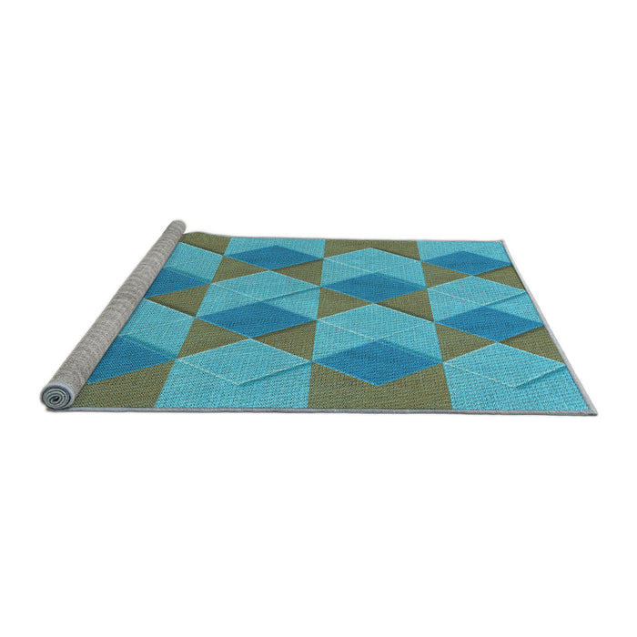 Sideview of Machine Washable Transitional Deep-Sea Green Rug, wshpat3562lblu