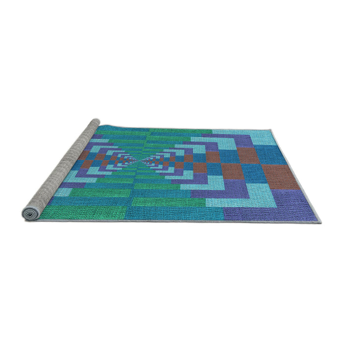 Sideview of Machine Washable Transitional Bright Turquoise Blue Rug, wshpat3564lblu