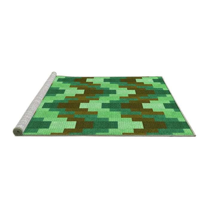 Sideview of Machine Washable Transitional Seaweed Green Rug, wshpat3569grn