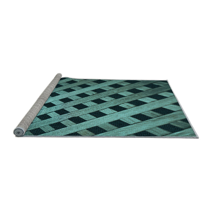 Sideview of Machine Washable Transitional Medium Turquoise Green Rug, wshpat3586lblu