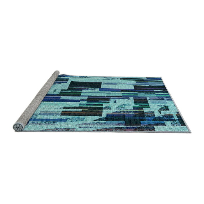 Sideview of Machine Washable Transitional Diamond Blue Rug, wshpat3592lblu