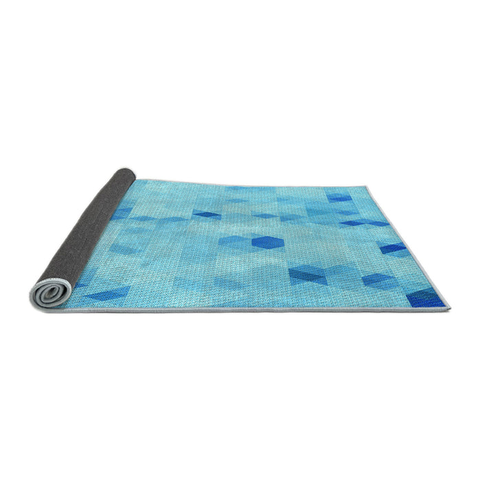 Thickness of Patterned Bright Turquoise Blue Rug, pat3593lblu