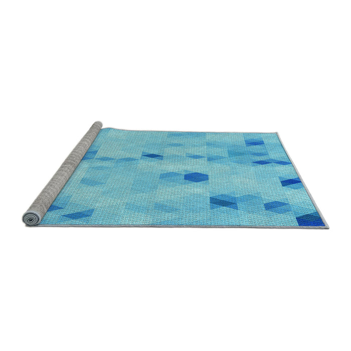 Sideview of Machine Washable Transitional Bright Turquoise Blue Rug, wshpat3593lblu