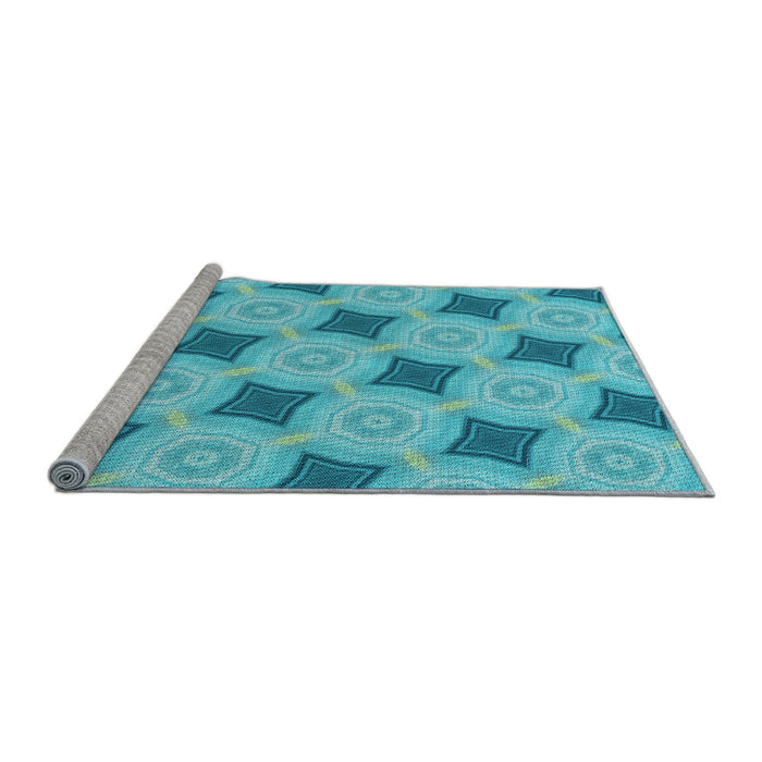 Sideview of Machine Washable Transitional Dark Turquoise Green Rug, wshpat3594lblu