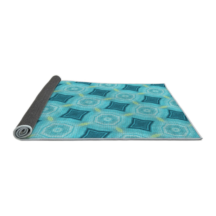 Thickness of Patterned Dark Turquoise Green Rug, pat3594lblu