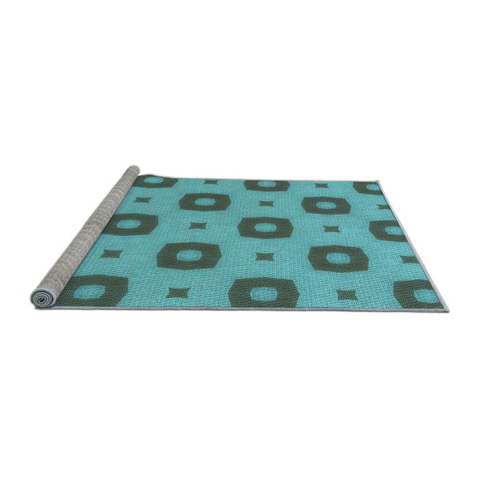 Sideview of Machine Washable Transitional Aquamarine Stone Green Rug, wshpat3596lblu