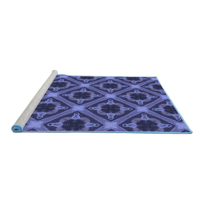 Sideview of Machine Washable Transitional Blue Rug, wshpat3597blu