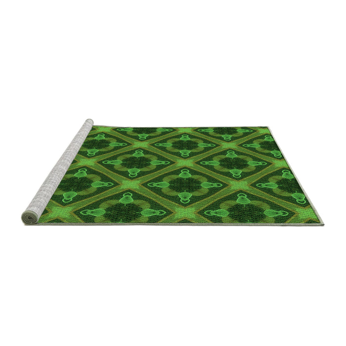 Sideview of Machine Washable Transitional Deep Emerald Green Rug, wshpat3597grn
