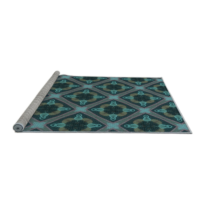 Sideview of Machine Washable Transitional Deep-Sea Green Rug, wshpat3597lblu