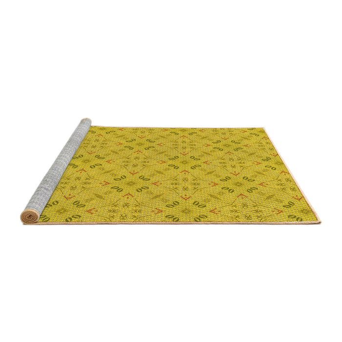 Sideview of Machine Washable Transitional Yellow Rug, wshpat3598yw