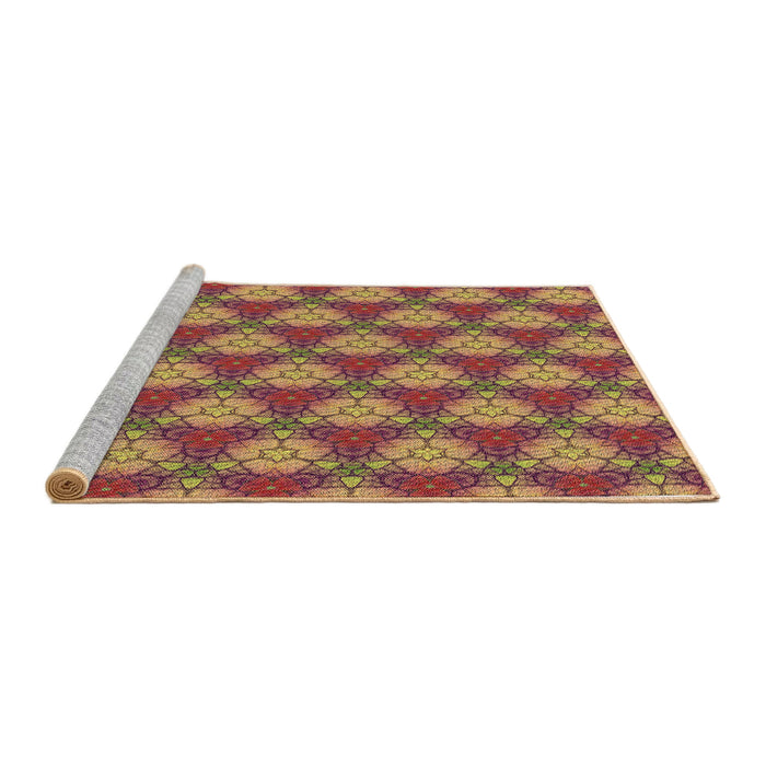 Sideview of Machine Washable Transitional Brown Red Rug, wshpat360brn