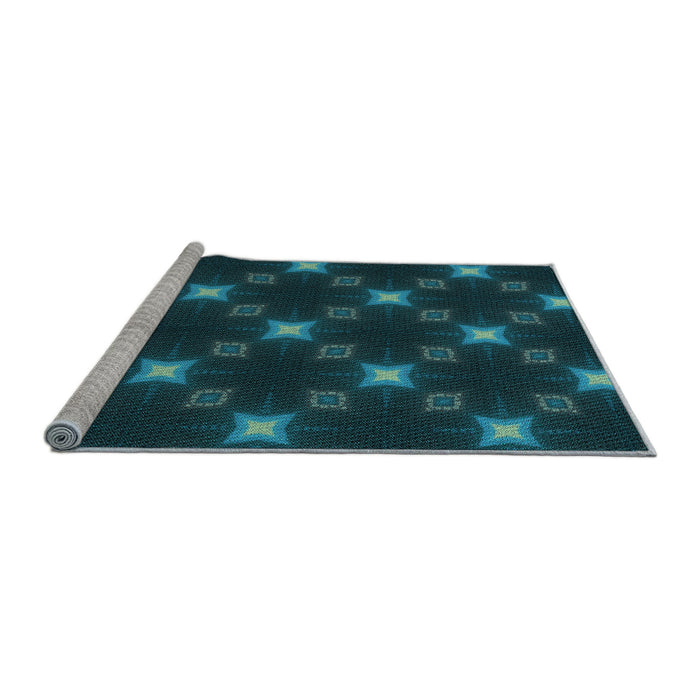 Sideview of Machine Washable Transitional Dark Cyan Green Rug, wshpat3600lblu