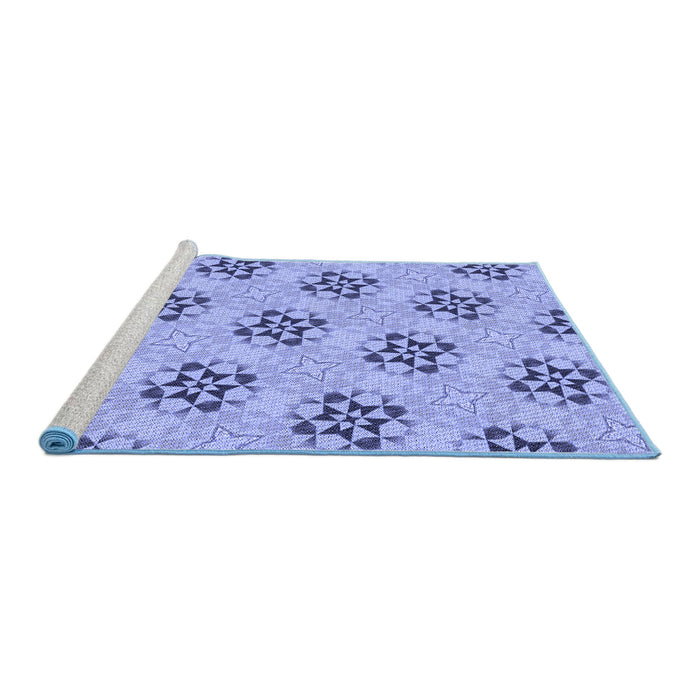 Sideview of Machine Washable Transitional Jeans Blue Rug, wshpat3610blu