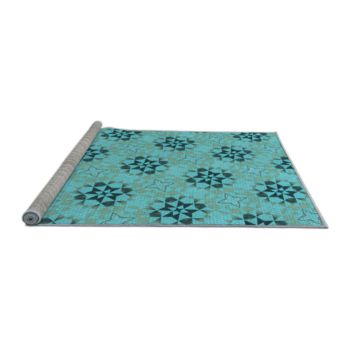 Sideview of Machine Washable Transitional Deep-Sea Green Rug, wshpat3610lblu