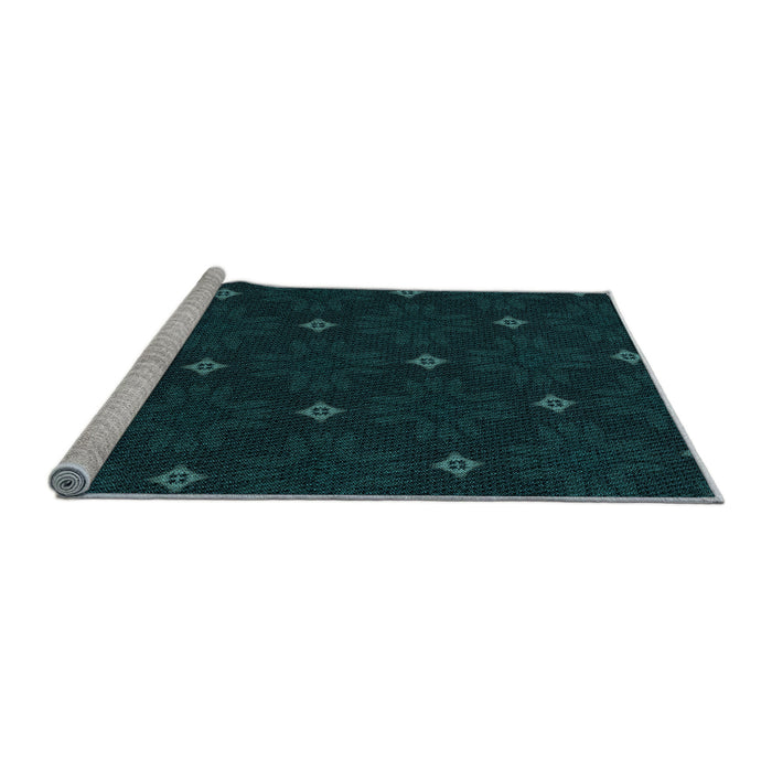 Sideview of Machine Washable Transitional Deep Teal Green Rug, wshpat3614lblu