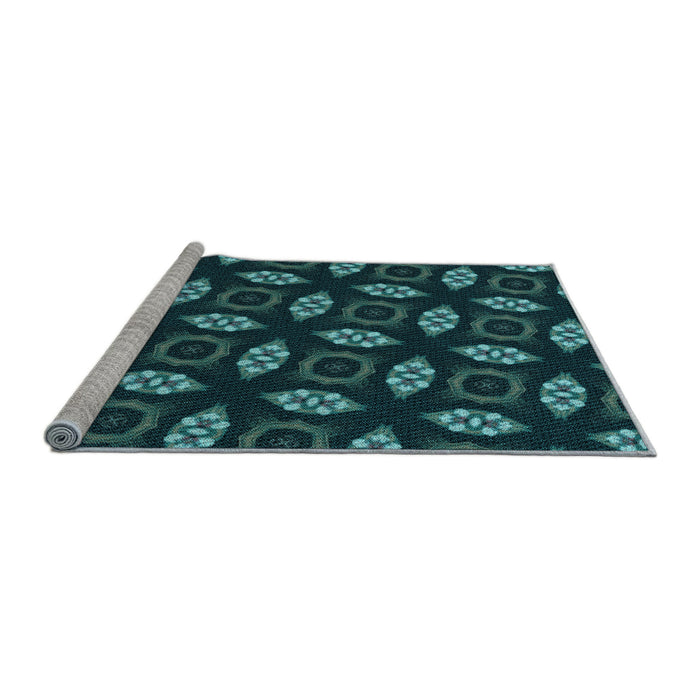 Sideview of Machine Washable Transitional Deep Teal Green Rug, wshpat3616lblu