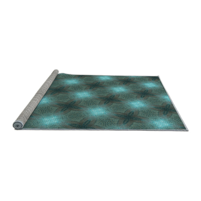 Sideview of Machine Washable Transitional Deep-Sea Green Rug, wshpat3625lblu