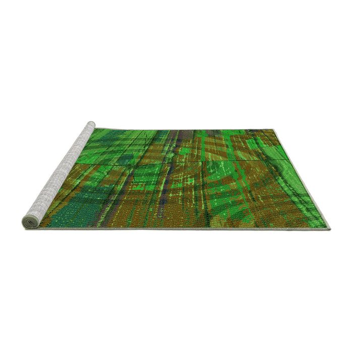Sideview of Machine Washable Transitional Army Green Rug, wshpat3634grn