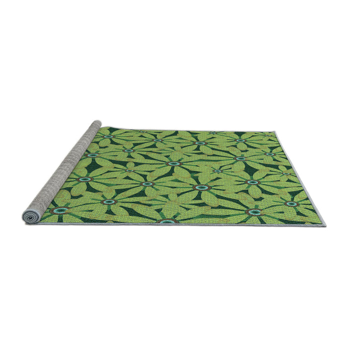 Sideview of Machine Washable Transitional Seaweed Green Rug, wshpat3636lblu