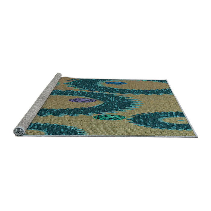 Sideview of Machine Washable Transitional Green Rug, wshpat3646lblu