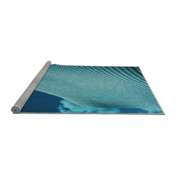 Sideview of Machine Washable Transitional Teal Green Rug, wshpat3651lblu