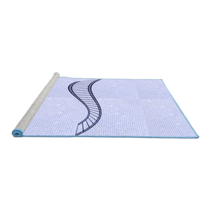 Sideview of Machine Washable Transitional Jeans Blue Rug, wshpat3659blu