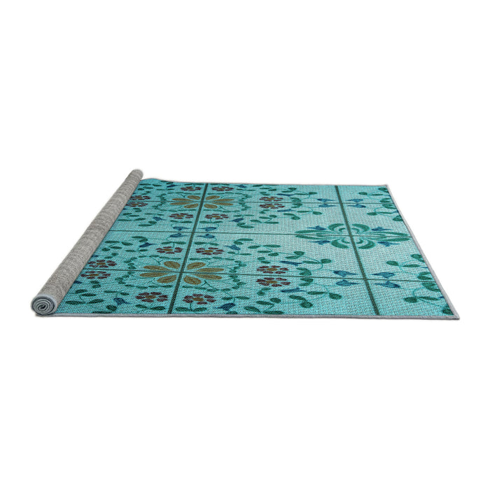 Sideview of Machine Washable Transitional Light Sea Green Rug, wshpat3663lblu