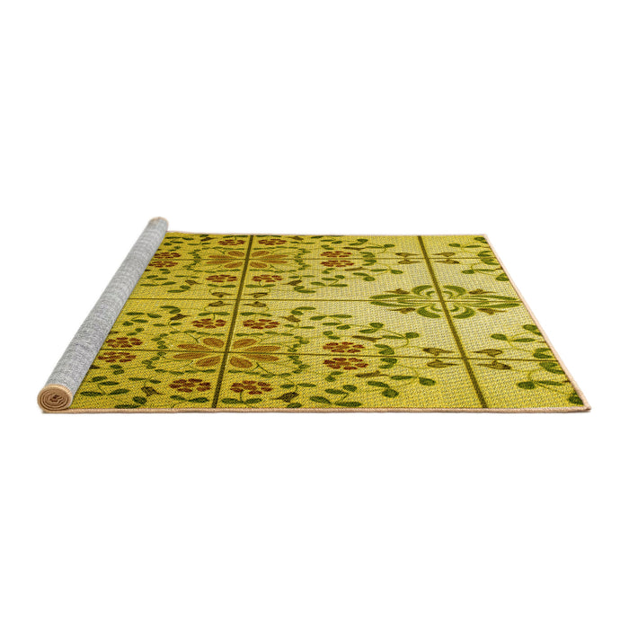 Sideview of Machine Washable Transitional Yellow Rug, wshpat3663yw