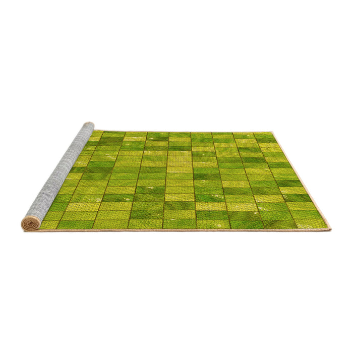 Sideview of Machine Washable Transitional Neon Yellow Green Rug, wshpat3668yw