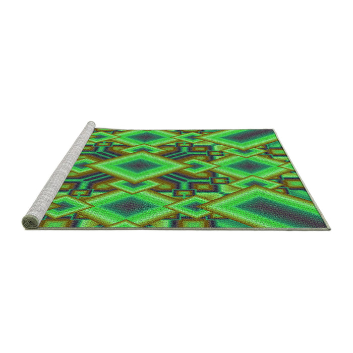 Sideview of Machine Washable Transitional Neon Green Rug, wshpat3669grn