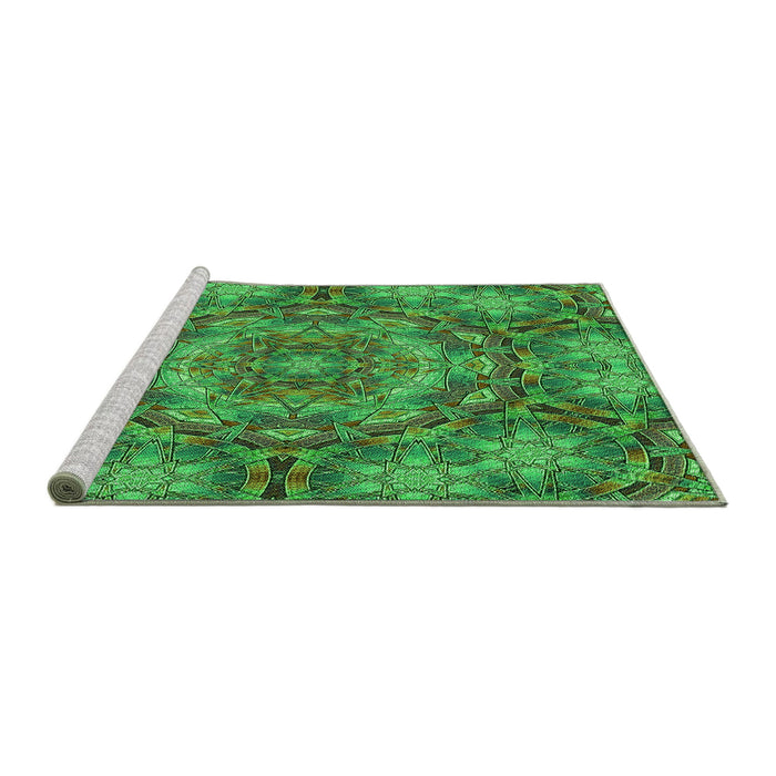 Sideview of Machine Washable Transitional Neon Green Rug, wshpat3675grn