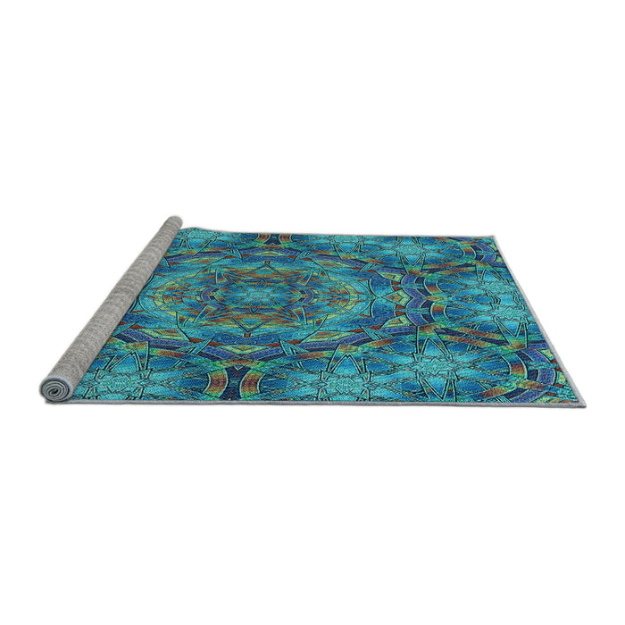Sideview of Machine Washable Transitional Blue Rug, wshpat3675lblu