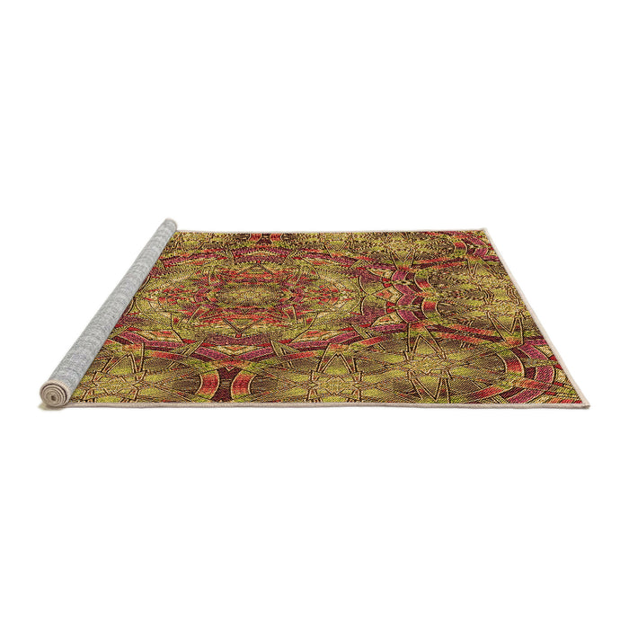 Sideview of Machine Washable Transitional Yellow Rug, wshpat3675org