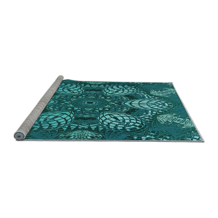 Sideview of Machine Washable Transitional Dark Turquoise Green Rug, wshpat3679lblu
