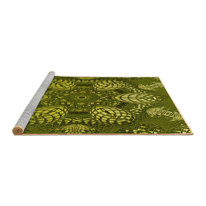 Sideview of Machine Washable Transitional Green Rug, wshpat3679yw
