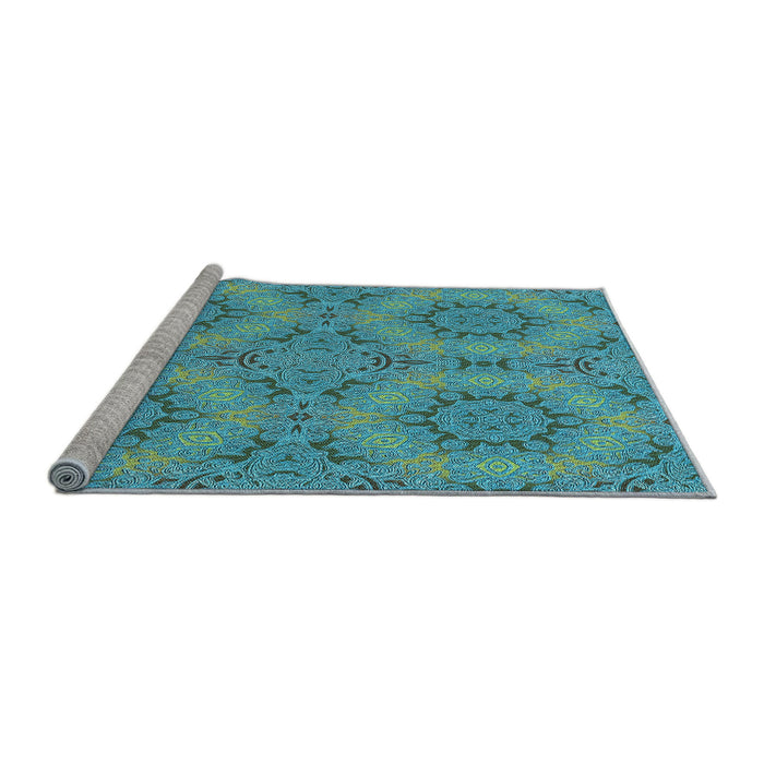 Sideview of Machine Washable Transitional Dark Cyan Green Rug, wshpat3685lblu