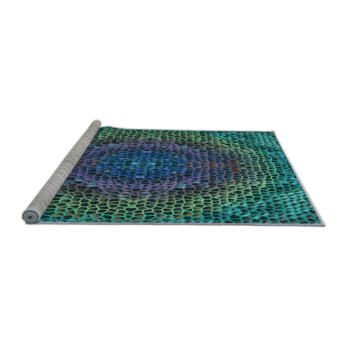 Sideview of Machine Washable Transitional Deep-Sea Blue Rug, wshpat3686lblu