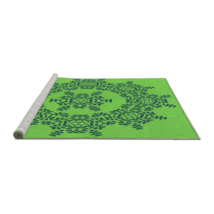 Sideview of Machine Washable Transitional Emerald Green Rug, wshpat3687grn