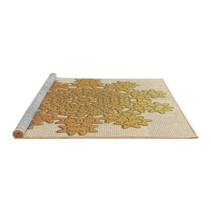 Sideview of Machine Washable Transitional Brown Gold Rug, wshpat3688brn