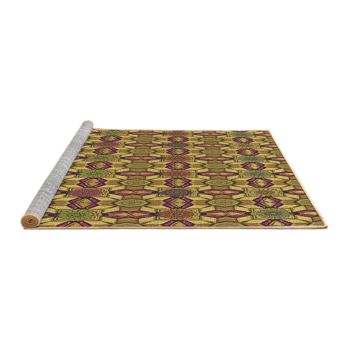 Sideview of Machine Washable Transitional Yellow Rug, wshpat3690brn